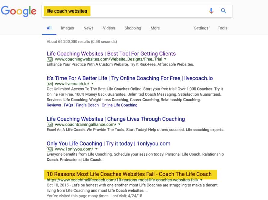 google search life coaches